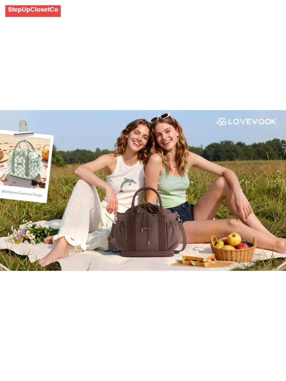 Insulated Drawstring Lunch Bag Women, Adult Lunch Box, 15L
